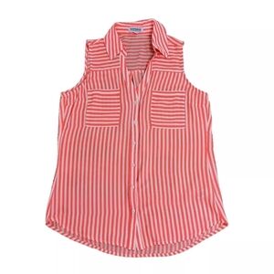 Express Portofino Shirt Orange White Stripe Chiffon Sleeveless Workwear sz Small